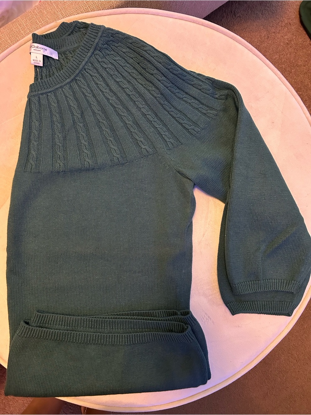Liz Claiborne Green Crewneck Ribbed Sweater 3 quarter sleeves